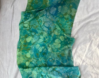 Handmade Silk Tallit: Green Marbled Jewish Prayer Shawl