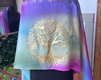Handmade Silk Tallit: Rainbow Tree of Life, Bat Mitzvah Prayer Shawl