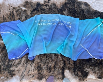 Rainbow Silk Tallit: Hand-Marbled Jewish Prayer Shawl