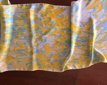 Handmade Silk Tallit: Yellow & Light Blue Marbled Jewish Prayer Shawl