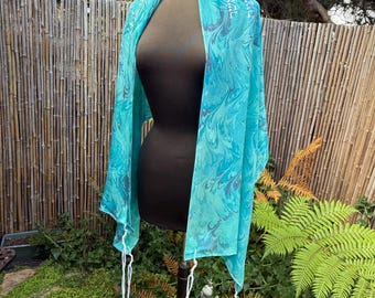Handmade Teal Silk Tallit: Jewish Prayer Shawl for Women