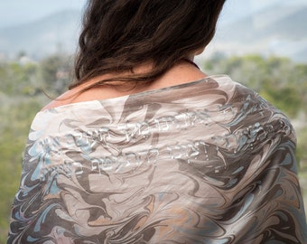 Handmade Silk Tallit: Gray Marbled Jewish Prayer Shawl