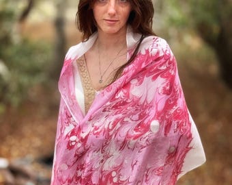 Handmade Silk Tallit: Light Pastel Marbled Jewish Prayer Shawl