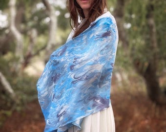 Tallit Hand Custom Vast Ocean - Jewish Prayer Shawl for Women- silk one of a kind