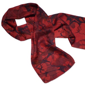 Christmas Silk Scarf Womens Hand Marbled Red Silk Scarf Splendor image 1