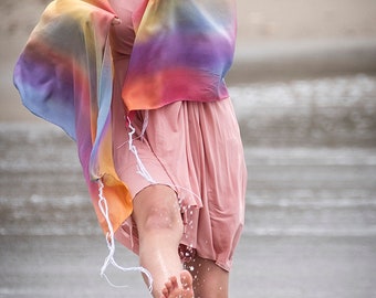 Handmade Silk Tallit: Pastel Rainbow Jewish Prayer Shawl