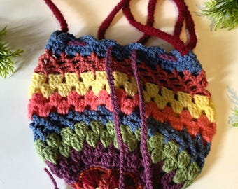 Handmade Crossbody Crochet Rainbow Bucket Bag
