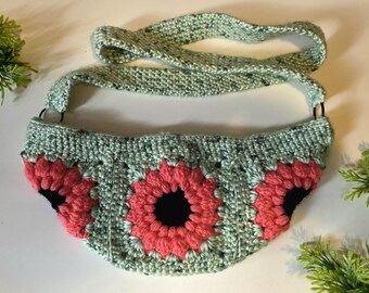 Handmade Crochet Granny Square Sling Bag with Magnetic Closure
