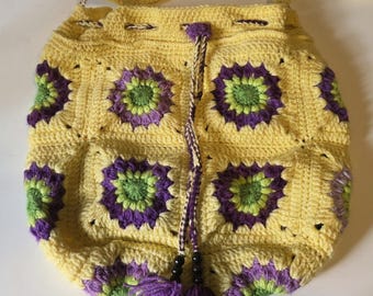 Handmade Crochet Lined Large Granny Square Totebag