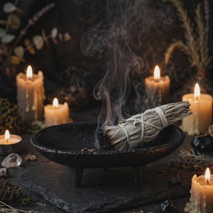 Incienso de hierro fundido con forma de canoa de 10 cm (4 pulgadas) para salvia, palo santo y hierbas sueltas.