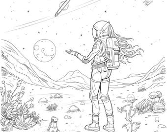 Libro da colorare per bambini "Esploratore dello spazio" - 10 pagine stampabili - Astronauta, Pianeti, Razzo, Galassia - Download digitale
