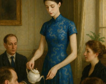 Vintage Teeparty Ölgemälde, Edwardian Kunstdruck, digitaler Download