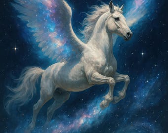 Pegasus im Weltraum, Kunstdruck, Fantasy Galaxy Nebel, Digital Download