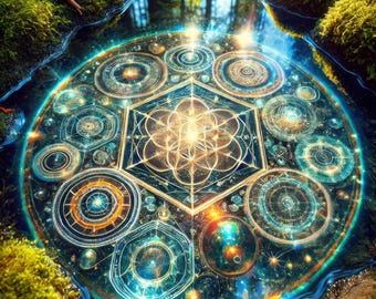 Blume des Lebens Kunstdruck, Mandala Heilige Geometrie, Waldmeditation, digitaler Download