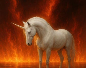 Einhorn in Flammen, Art Poster, Dark Fantasy, Gothic Wanddeko, digitaler Download