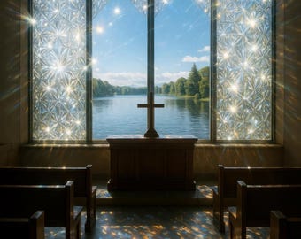 Lakeside Kapelle Glasfenster, Kunstdruck, digitaler Download