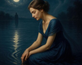 Blaues Kleid Frau, Kunstdruck, Gothic Dark Fantasy, Download