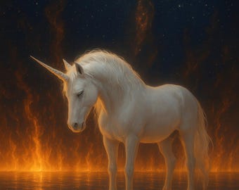 Celestial Ember Einhorn, Kunstdruck, Dark Fantasy, Wanddekoration, digitaler Download