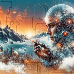 Futuristic AI Art Print: Cybernetic Dreamscape, Sci-Fi Cityscape (Digital Download)