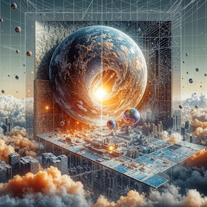 Cosmic Cityscape Portal – Futuristic Surreal Wall Art, AI-Generated Digital Print (Instant Download)