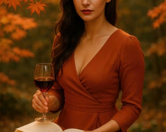 Herbst lesende Frau, Kunstdruck, Cozy Dark Academia, digitaler Download