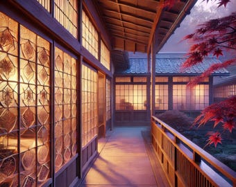 Japanese Autumn Maple Garden Art Print: Kyoto Home Decor (Digital Download)