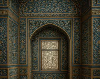 Persischer Blauer & Goldbogen, Islamisches Wohndekor, Digitaldruck