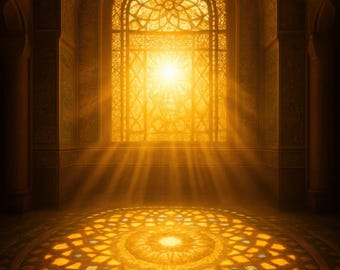 Goldenes Licht Mandala Kunst, spirituelle Fensteransicht, digitaler Download