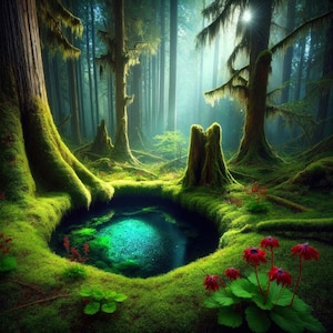 Luminous Forest Pond Digital Print: Mystical Woodland Scenery (JPG File