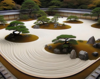 Japanese Zen Garden Art Print: Minimalist Landscape (Digital Download)