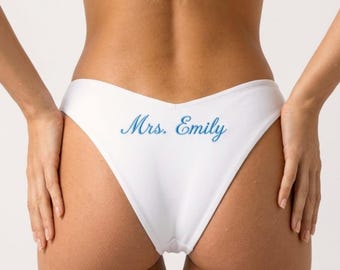 Custom Embroidered Bikini Bottom | Personalized Bridal Swimwear, Honeymoon Beach Outfit | M28M