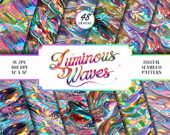 Carta digitale Iridescent Waves / 48 motivi olografici JPG (12x12 300 DPI)