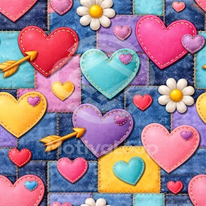 Heart Patchwork Seamless Pattern – Valentine's Day Fabric Print (Digital Download)