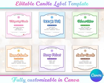 Modello di etichetta per candele modificabile: design minimalista, 6 colori (Canva)