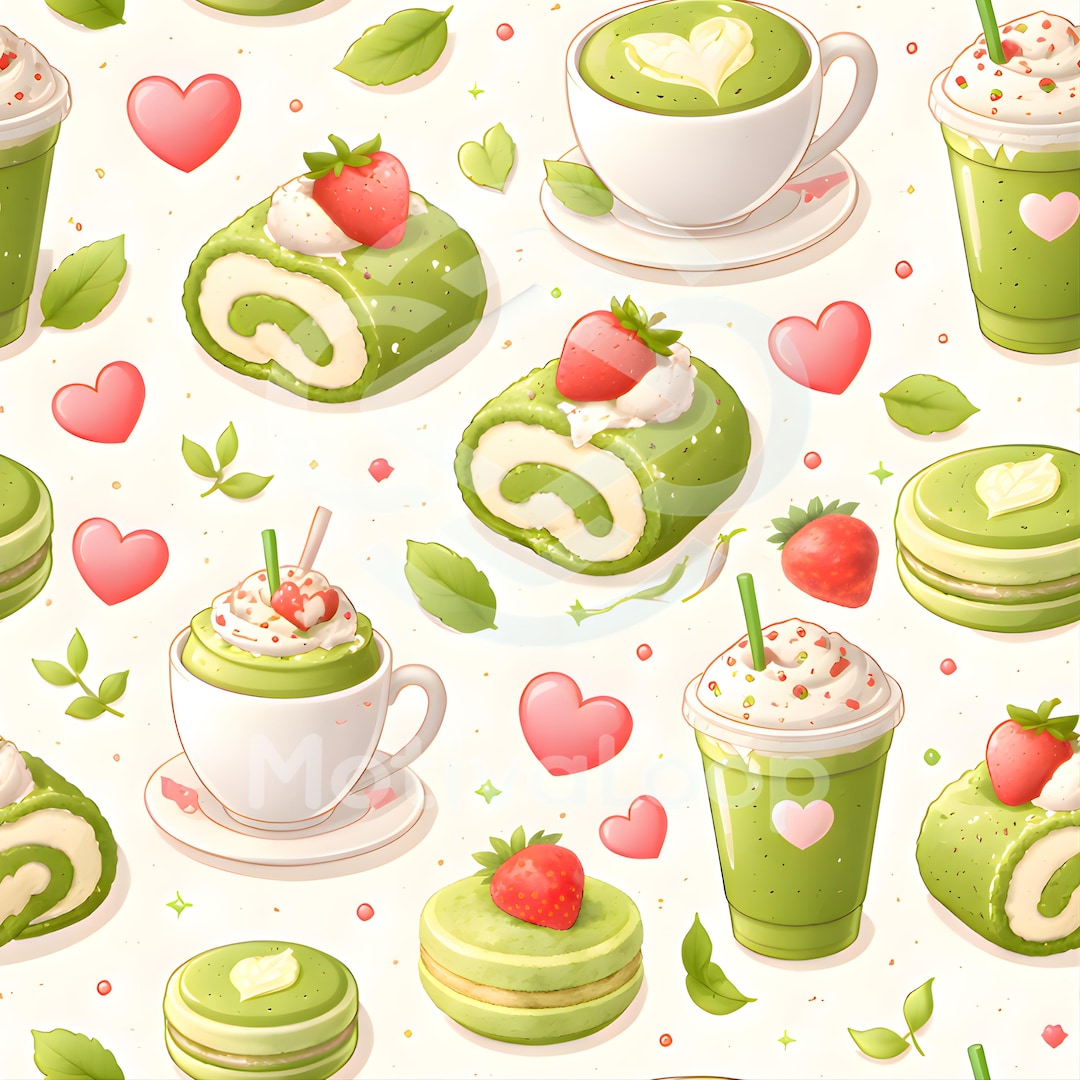 Matcha Design Pattern Matcha Dessert & Drink Seamless Pattern – 12x12