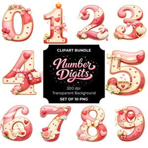 Valentine Number Clipart | Pink Floral Digits 0-9 (PNG Digital Download)