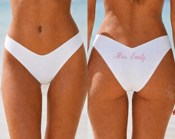 Personalized Bride Bikini Bottom | Custom Swimwear | Embroidered Mrs. Swimsuit | Honeymoon Bikini Bottom | Bachelorette Beach Outfit | M26M