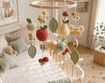 Caterpillar Baby Mobile | Handmade Crochet Crib Mobile | Garden Nursery Decor | Fruit Baby Mobile | Baby Shower Gift | M31M