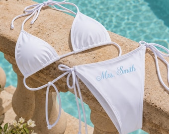 Personalized Bridal Bikini | Custom Embroidered Swimsuit for Bachelorette, Honeymoon | M30D
