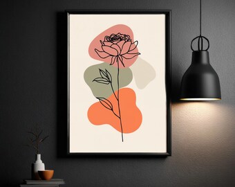Impresión artística minimalista de rosas / Decoración bohemia (descarga digital)