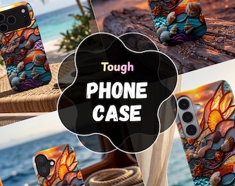 Custodia per telefono con conchiglie marine, cover protettiva resistente per iPhone, Samsung Galaxy, custodia con grafica di conchiglie al tramonto sulla spiaggia, regalo estetico costiero