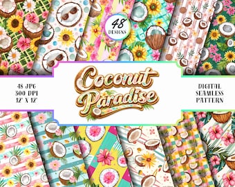 Paquete de patrones sin costuras "Paraíso Tropical de Cocos": 48 diseños veraniegos (descarga digital)