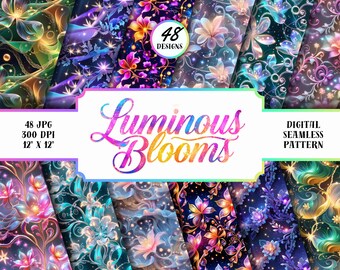 Patrones florales luminosos: Papel digital floral brillante sin costuras (JPG)