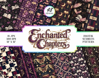 Pacchetto di motivi senza soluzione di continuità Enchanted Bookish, carte digitali fantasy, album di ritagli Dark Academia (48 modelli)