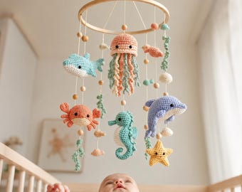 Handmade Ocean Sea Animal Baby Mobile | Calming Nursery Crib Decor | M39D