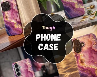 Custodia per telefono in marmo rosa e viola, custodia per iPhone in agata dorata, custodia protettiva resistente, cover per Samsung Galaxy, custodia per Google Pixel