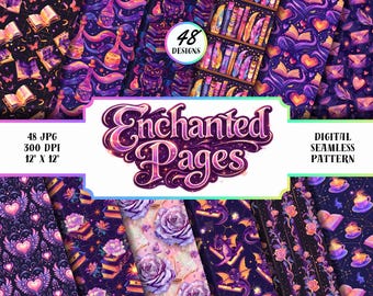 Papel digital de fantasía literaria, patrones de biblioteca encantada, paquete de papel para álbum de recortes de estilo academia oscura de 12x12 pulgadas.