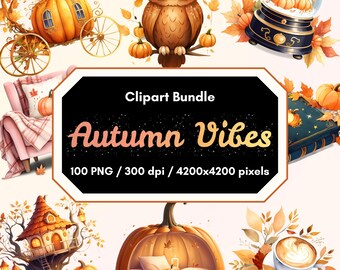 Cozy Autumn Clipart Bundle: 100 immagini PNG autunnali (download digitale)