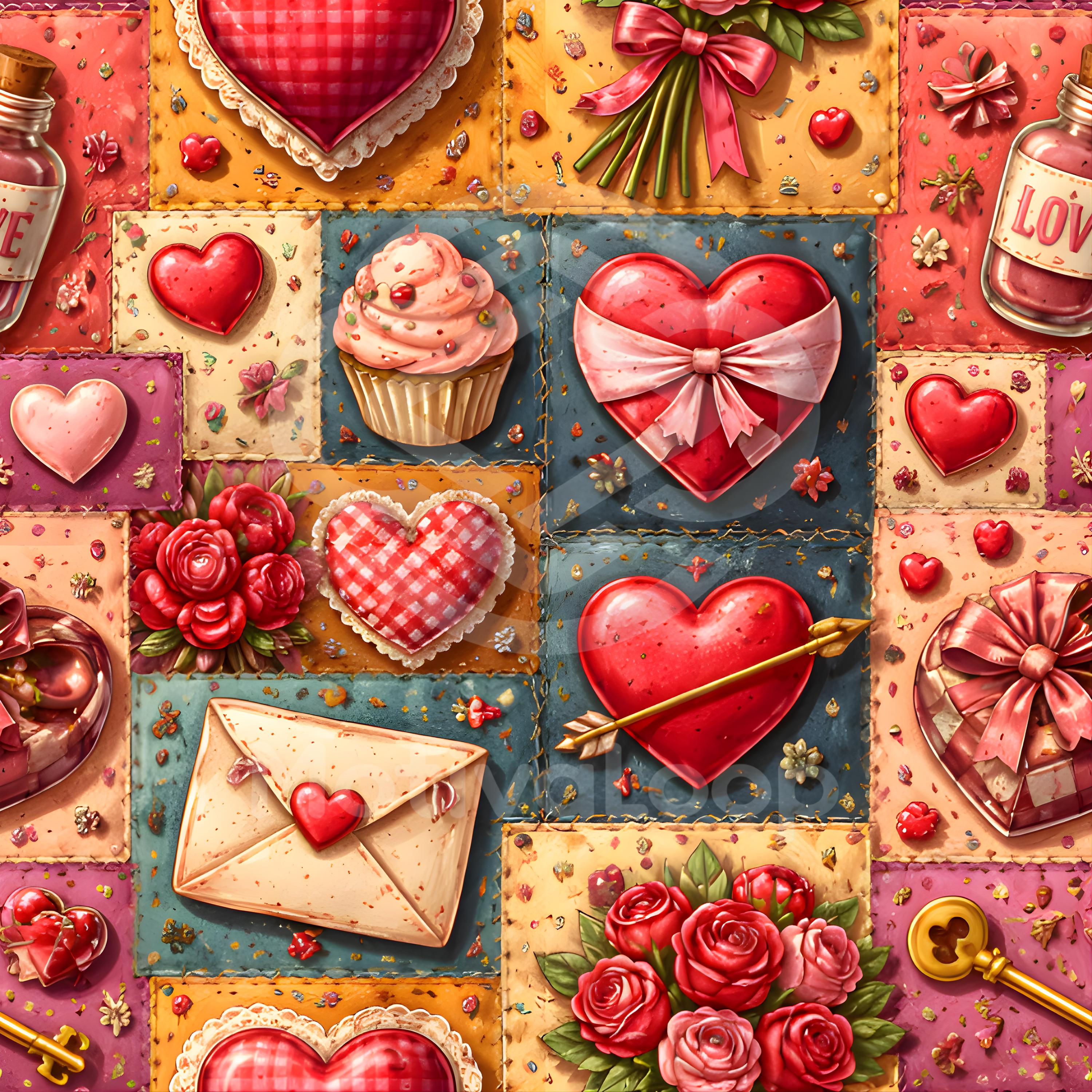 Vintage Valentine Patchwork Seamless Pattern – Romantic Digital Paper ...