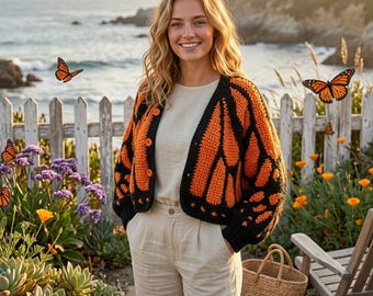 Monarch Butterfly Crochet Cardigan | Handmade Chunky Sweater | Butterfly Wing Cardigan | Cottagecore Fall Outfit | Gift for Her | M35M